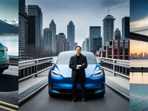 Elon Musk and a Tesla Model Y by Blue Willow