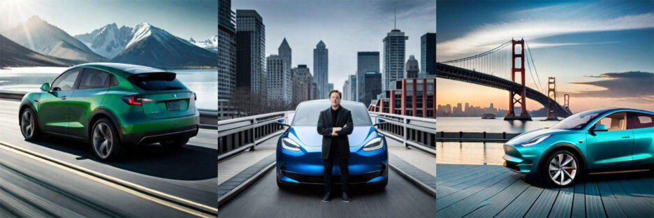 Elon Musk and a Tesla Model Y by Blue Willow